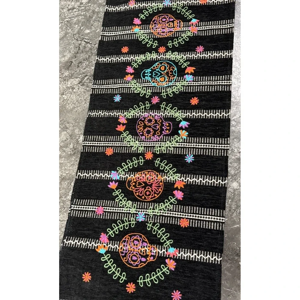 Christian Lacroix Maison Embroidered Sugar Skull Floral Table Runner 14